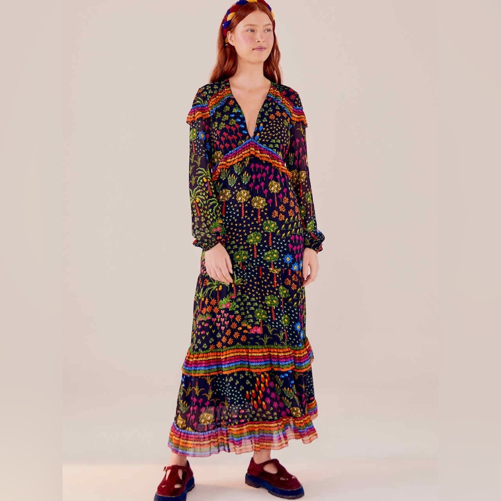 Farm Rio Multicolored Fruit Garden Maxi Dress Size Small Tropical Boho